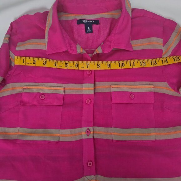 Old Navy Pink Stripe Chest Pockets Button Front Long Sleeve Shirt Women's Medium - Picture 12 of 15